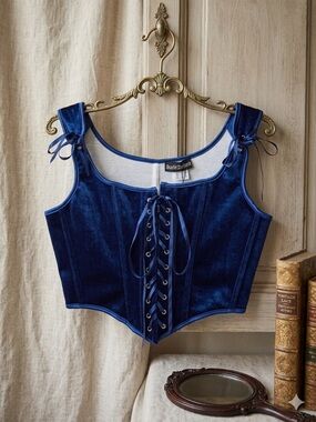 Scarlet Darkness Navy Velvet Lace-Up Corset Tank